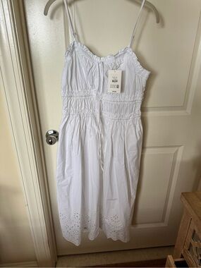 Free Assembly NEW White Eyelet Midi Sundress with Smocked Bodice